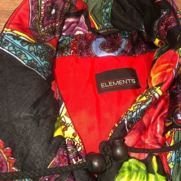 VTG 80s Elements Bright Colourful Floral Paisley Art Print Long Bomber Jacket - Picture 6 of 12